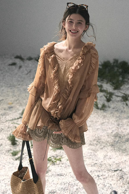 Ruffled Lace Chiffon Blouse