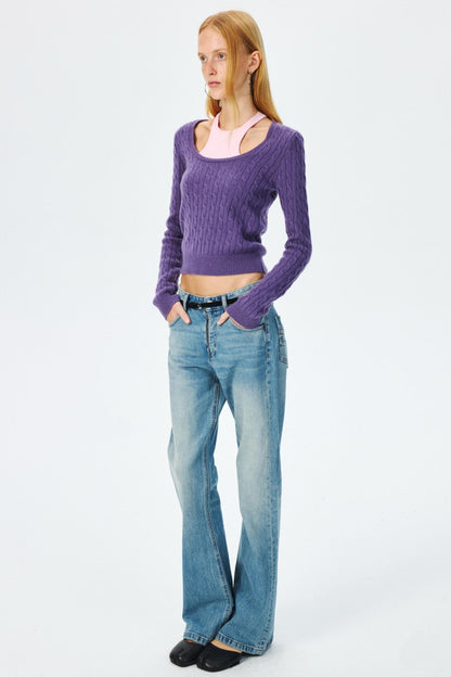 Wool Cropped Slim Fit Top