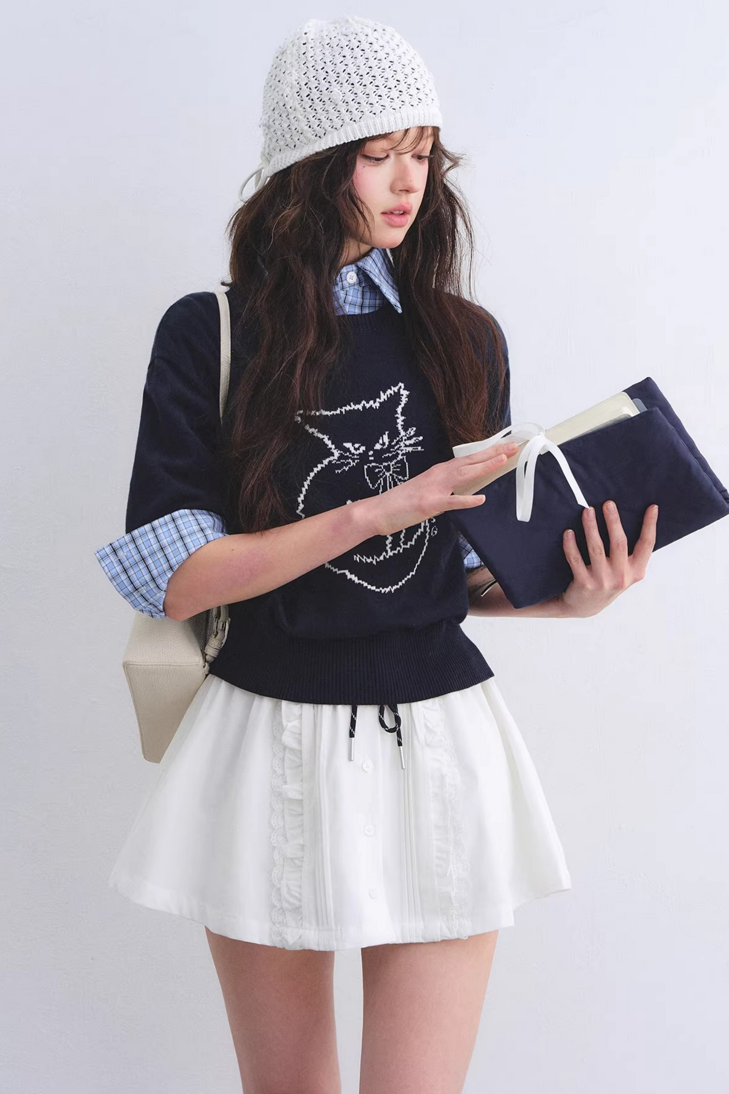Completo camicia a quadri con orlo grezzo
