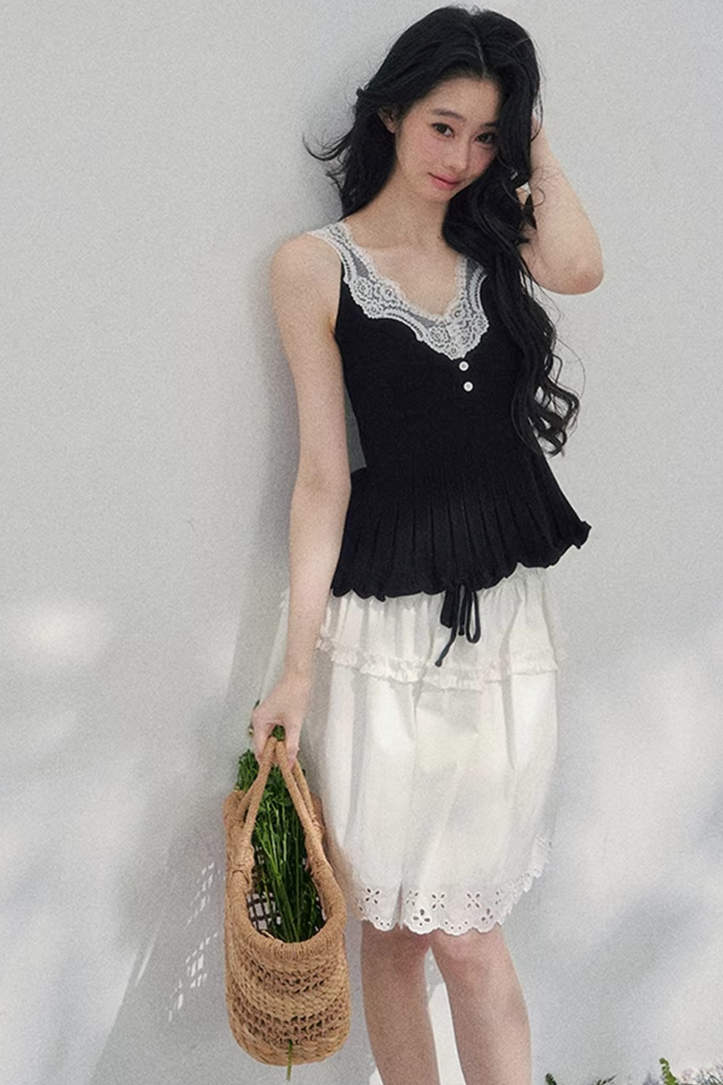 Lace Trim Camisole Cardigan Set-Up