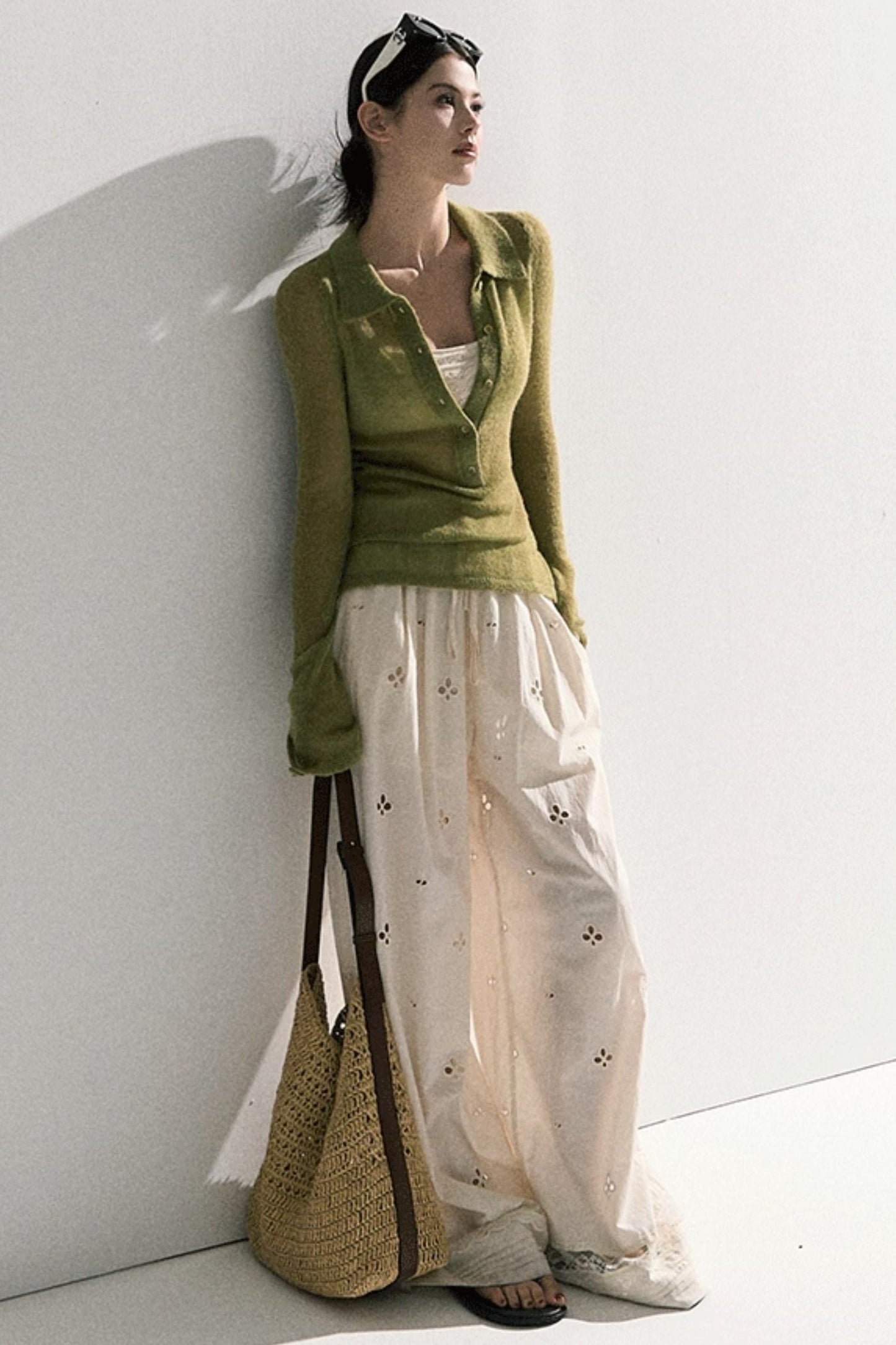 V-Neck Long Sleeve Wool Knit Top