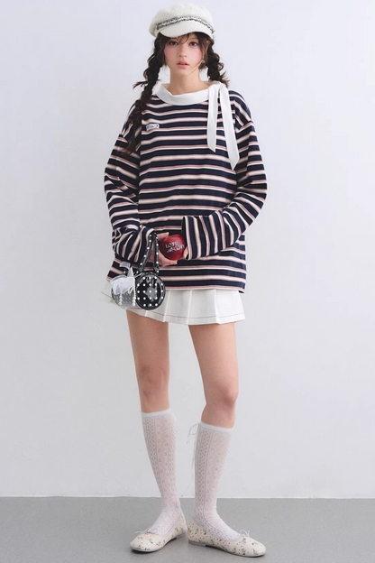 Retro Striped Color-Blocked Top