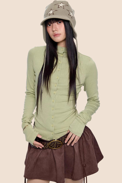 Lightweight Pleated Long-Sleeve T-Shirt