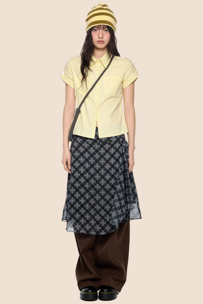 Plaid Retro Short Blouse Set-Up