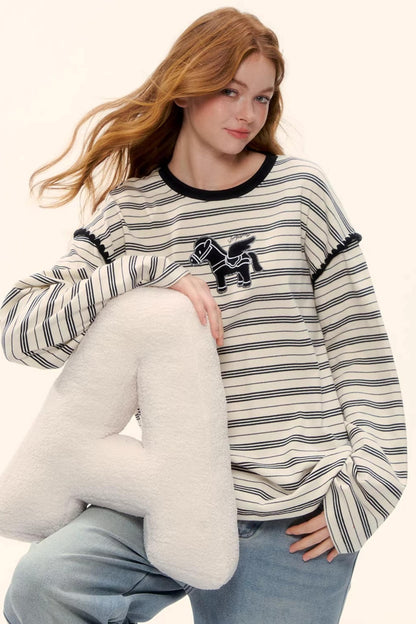 Striped Color-Blocked Crew Sweater