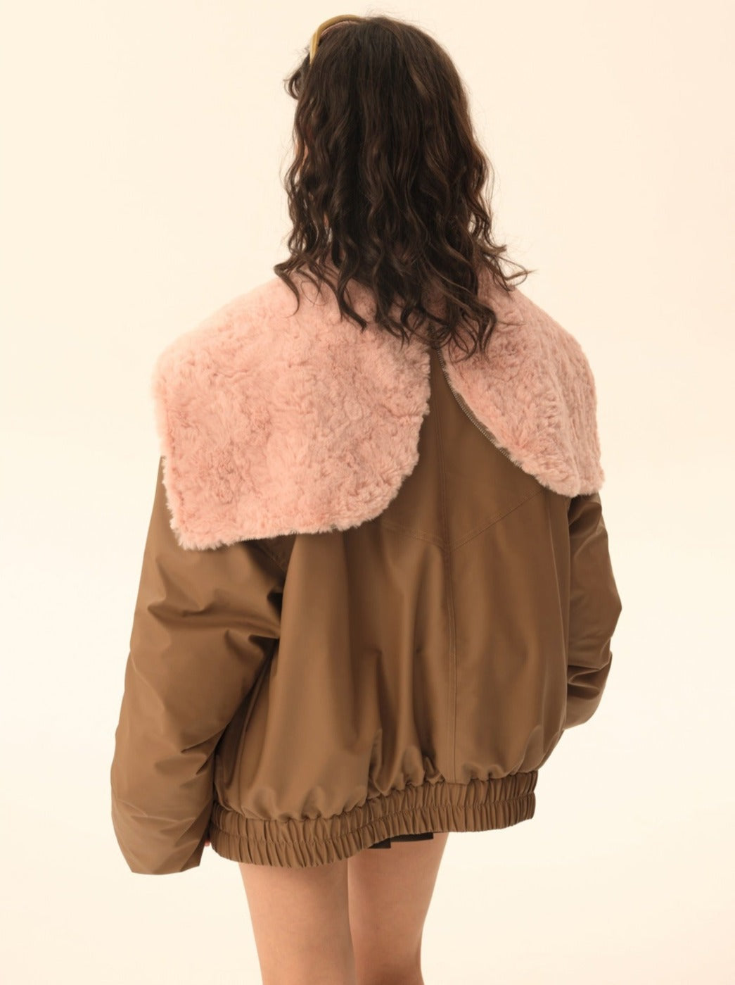 Imitation rabbit fur hooded no-wash pu skin down jacket