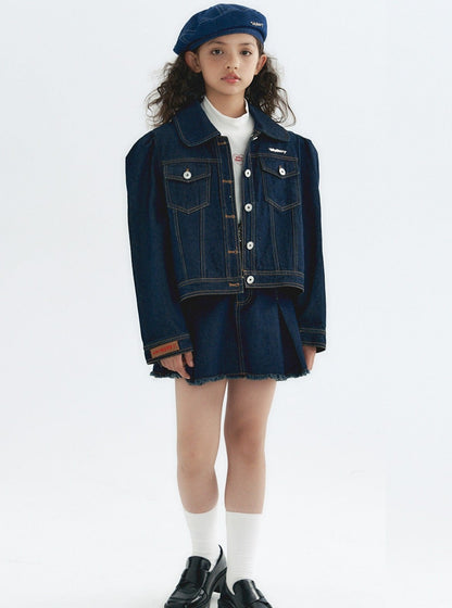 Puff Sleeve Short Denim Jacket Set