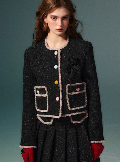 Wool coat pleated long skirt set