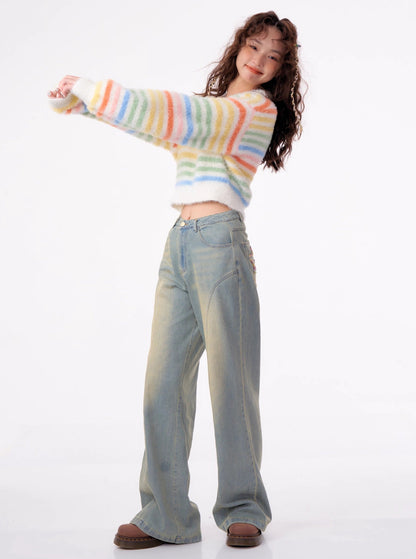 American high waist wide leg jeans pants