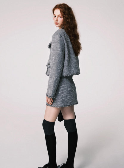 Tweed coat high waist skirt set