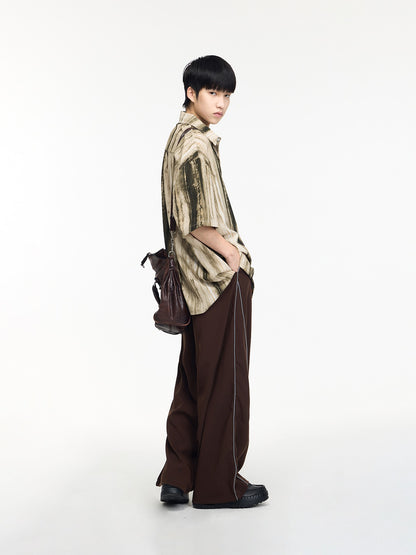 Strip Three-Dimensional Split Wide-Leg Pants