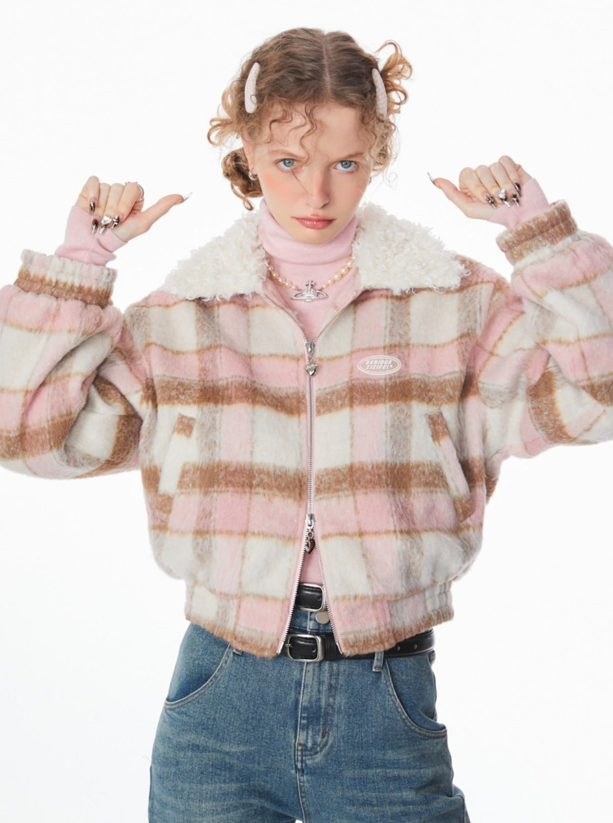 American vintage pink plaid jacket