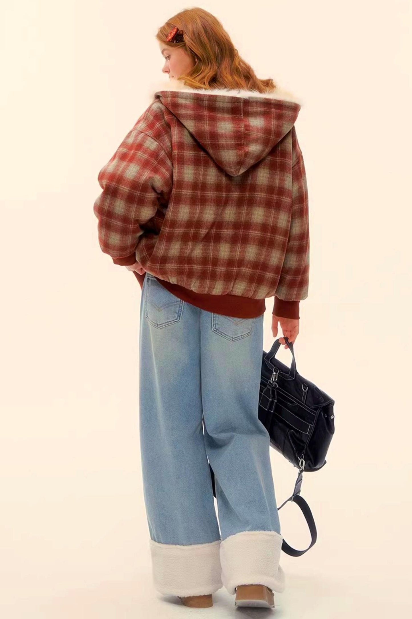 Wool Splicing Fleece-Lined Pants