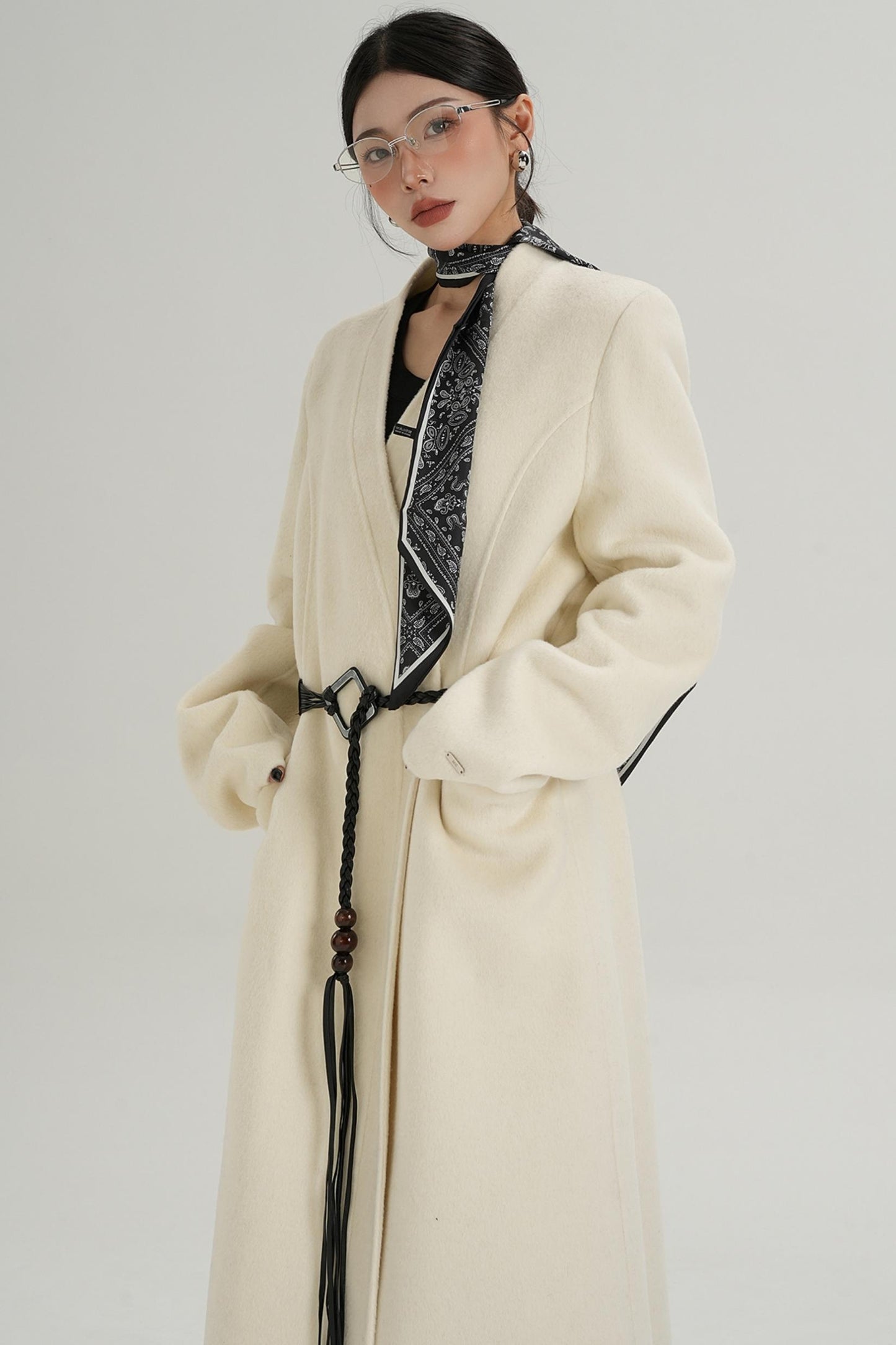 V-Neck Wool Trench Coat