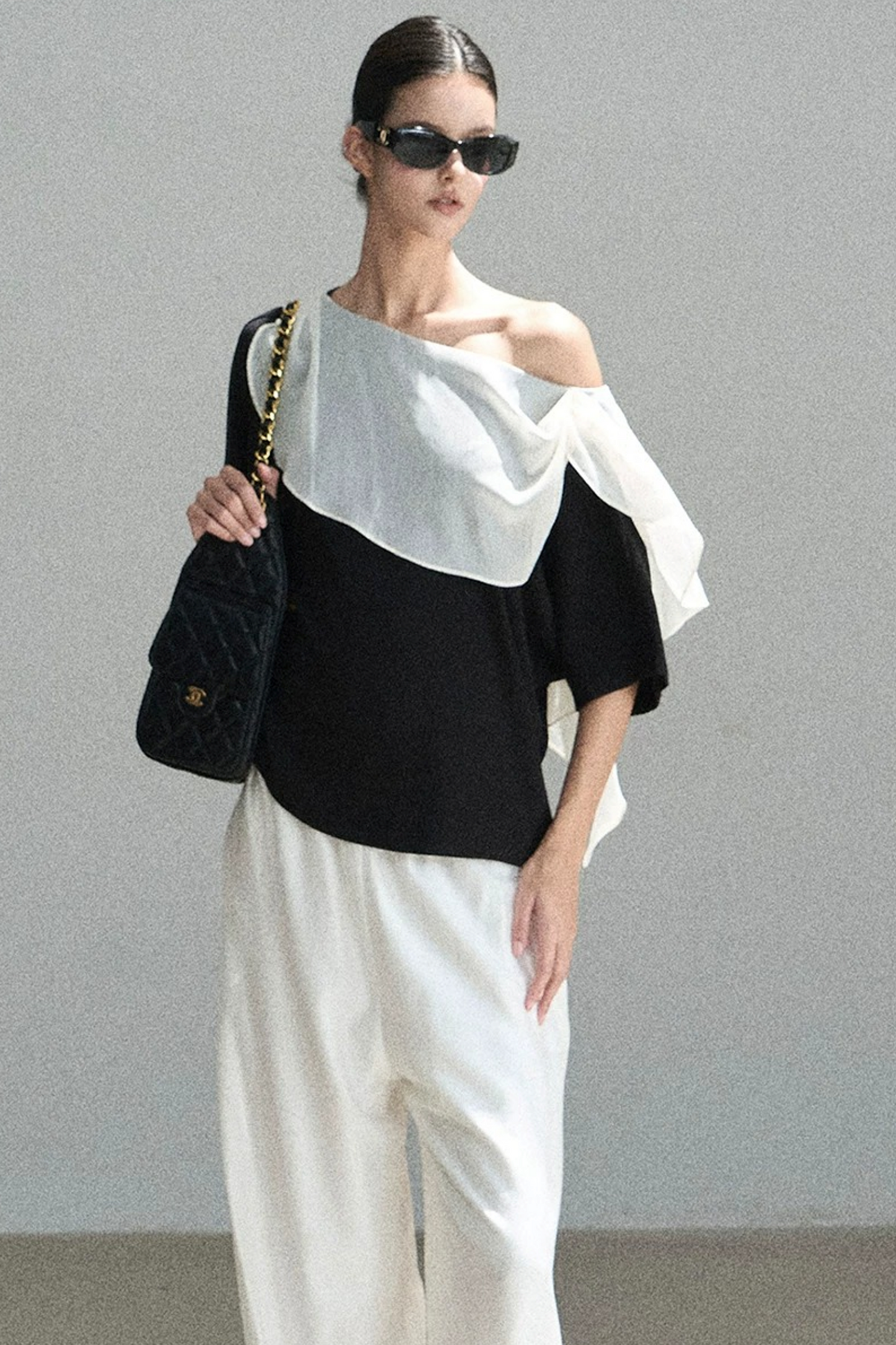 Black and White Off-Shoulder Top