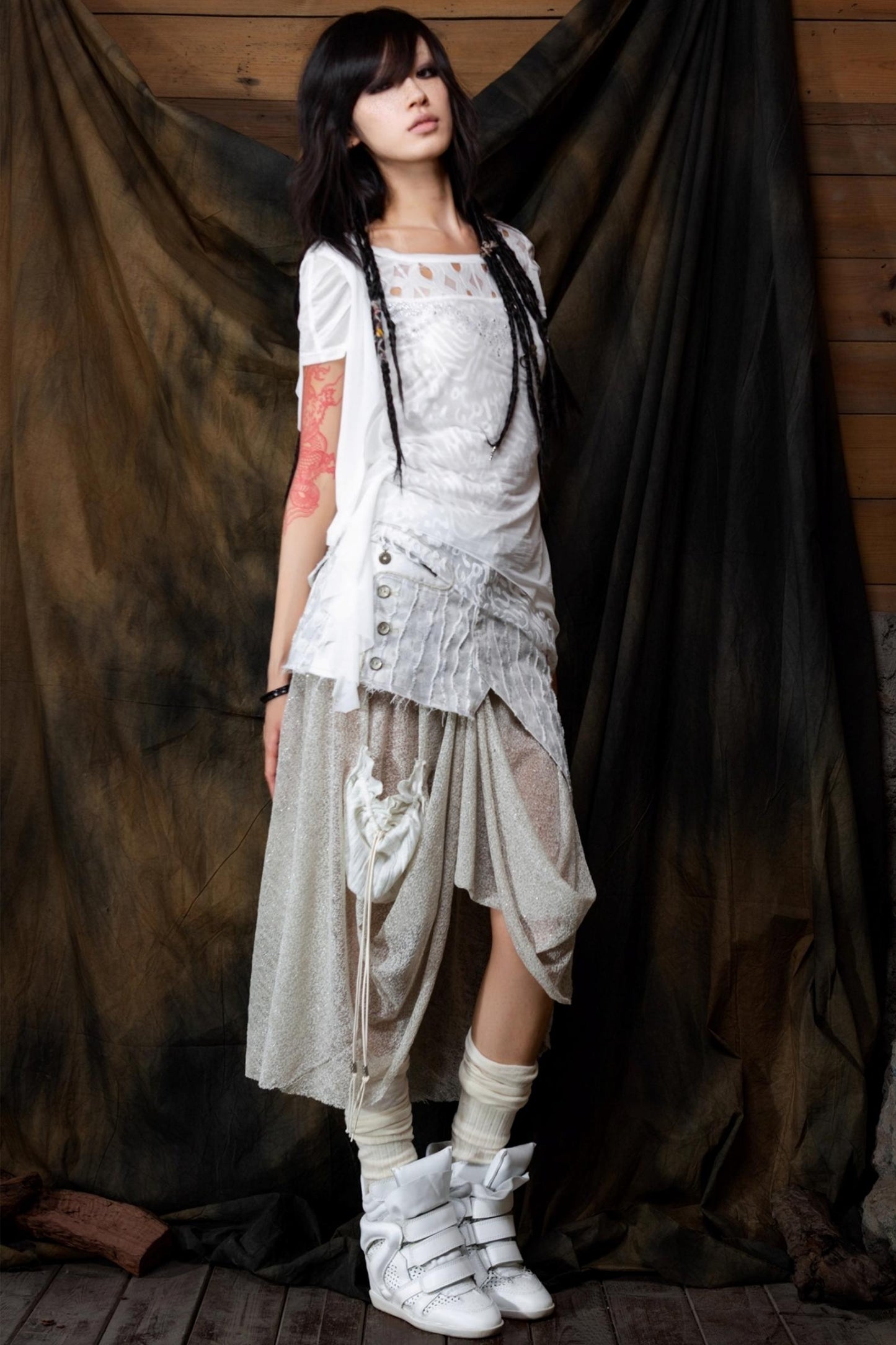 Vintage Patchwork Mesh Maxi Skirt