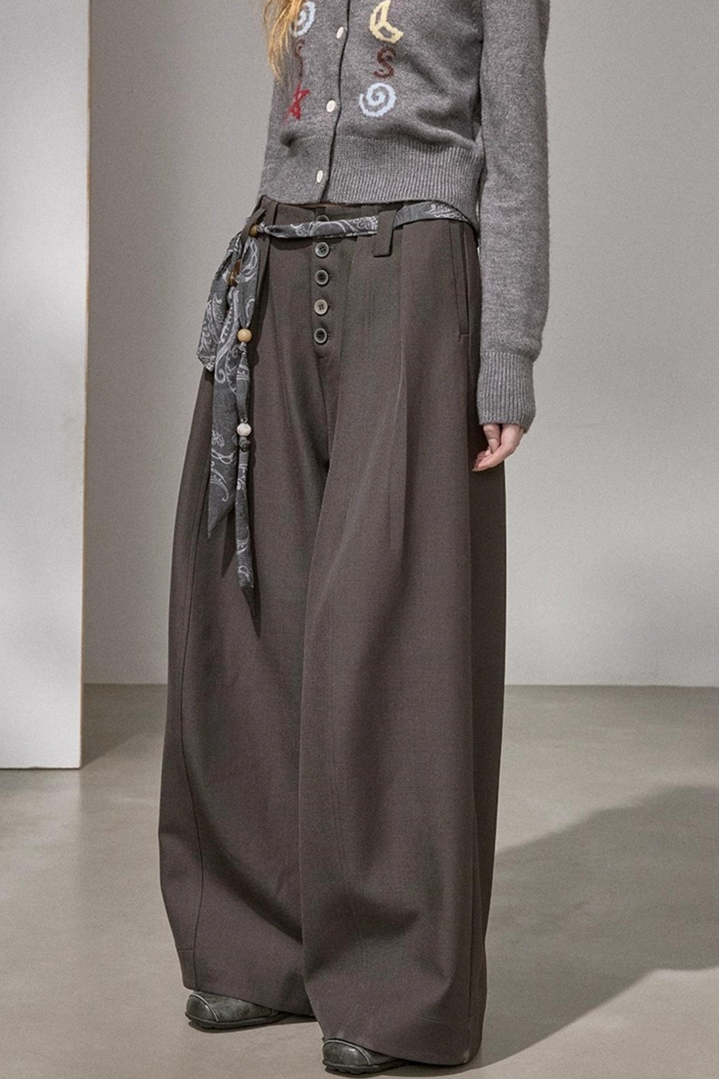 Button Pleated Winter Pants