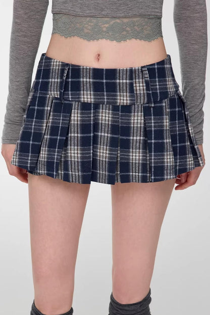 Blue Plaid Pleated Skirt