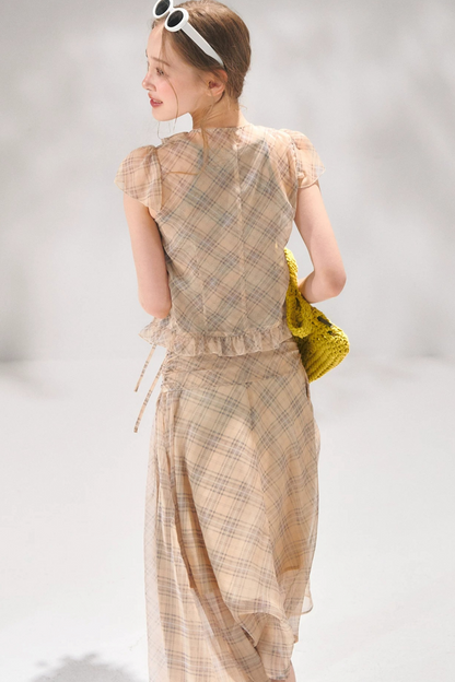 Completo a Due Pezzi Retro a Quadri in Chiffon