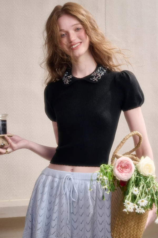 Frozen Flowers Wool Embroidery Top