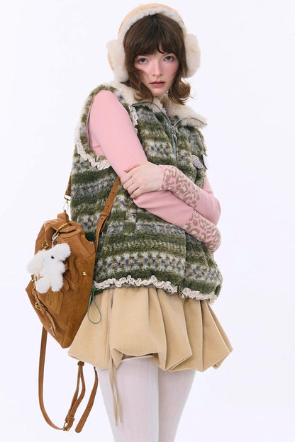 Retro Fair Isle Fleece Vest Jacket