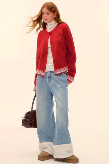 Wool Splicing Fleece-Lined Pants