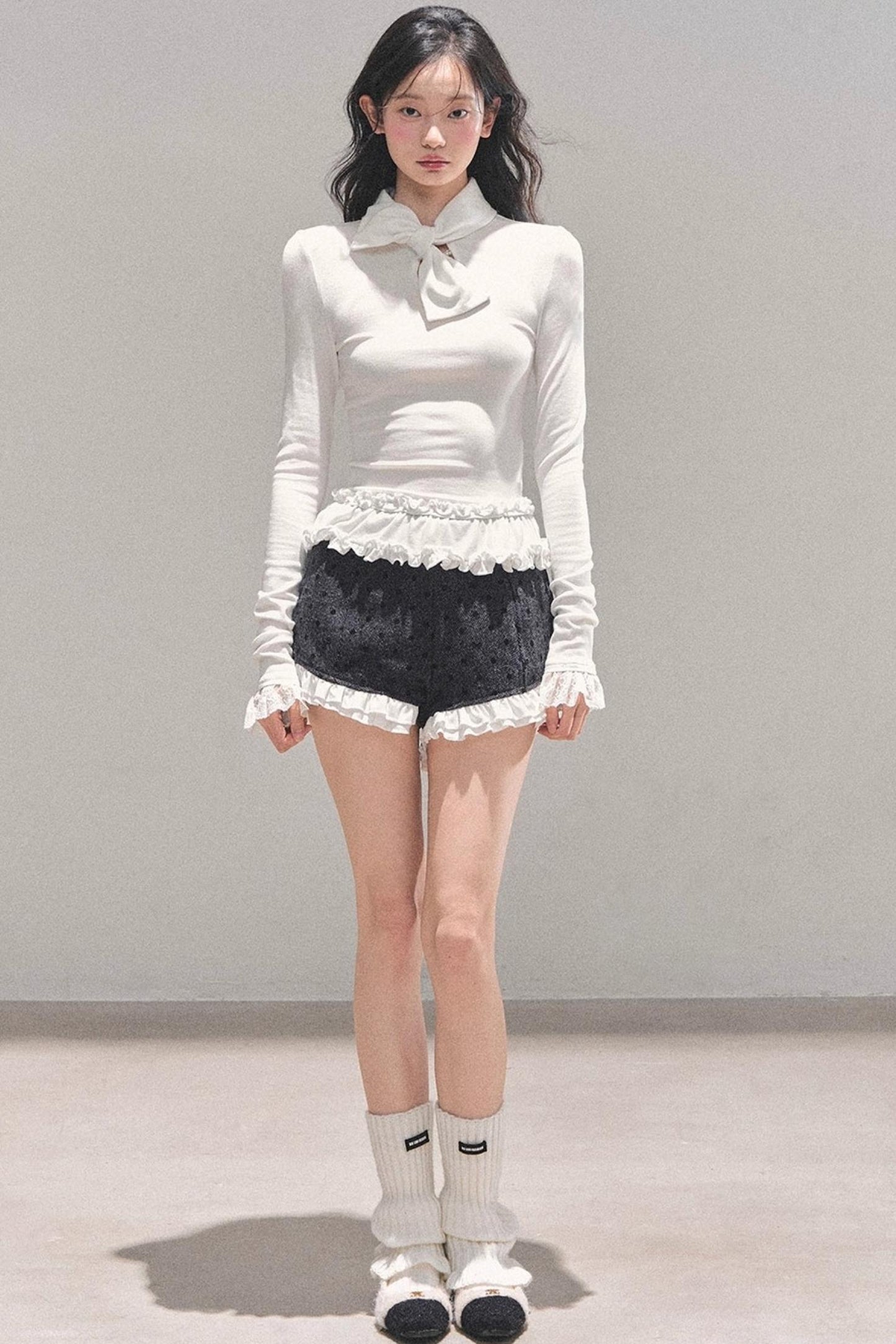 Ruffled Lace Bow Top