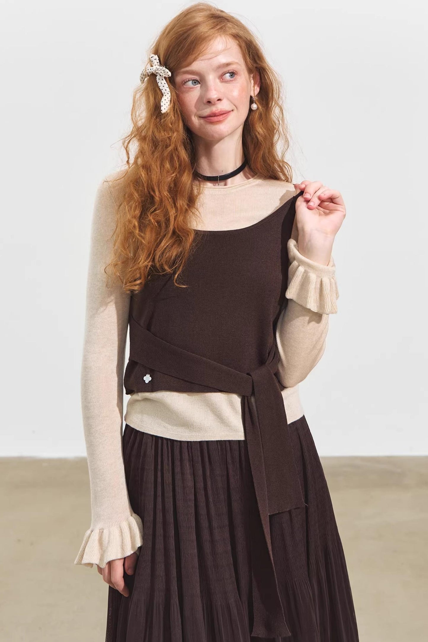 Plaid Collar Sweater Set-Up