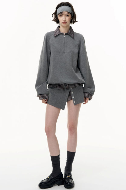Patchwork Pullover Sweatshirt Set-Up