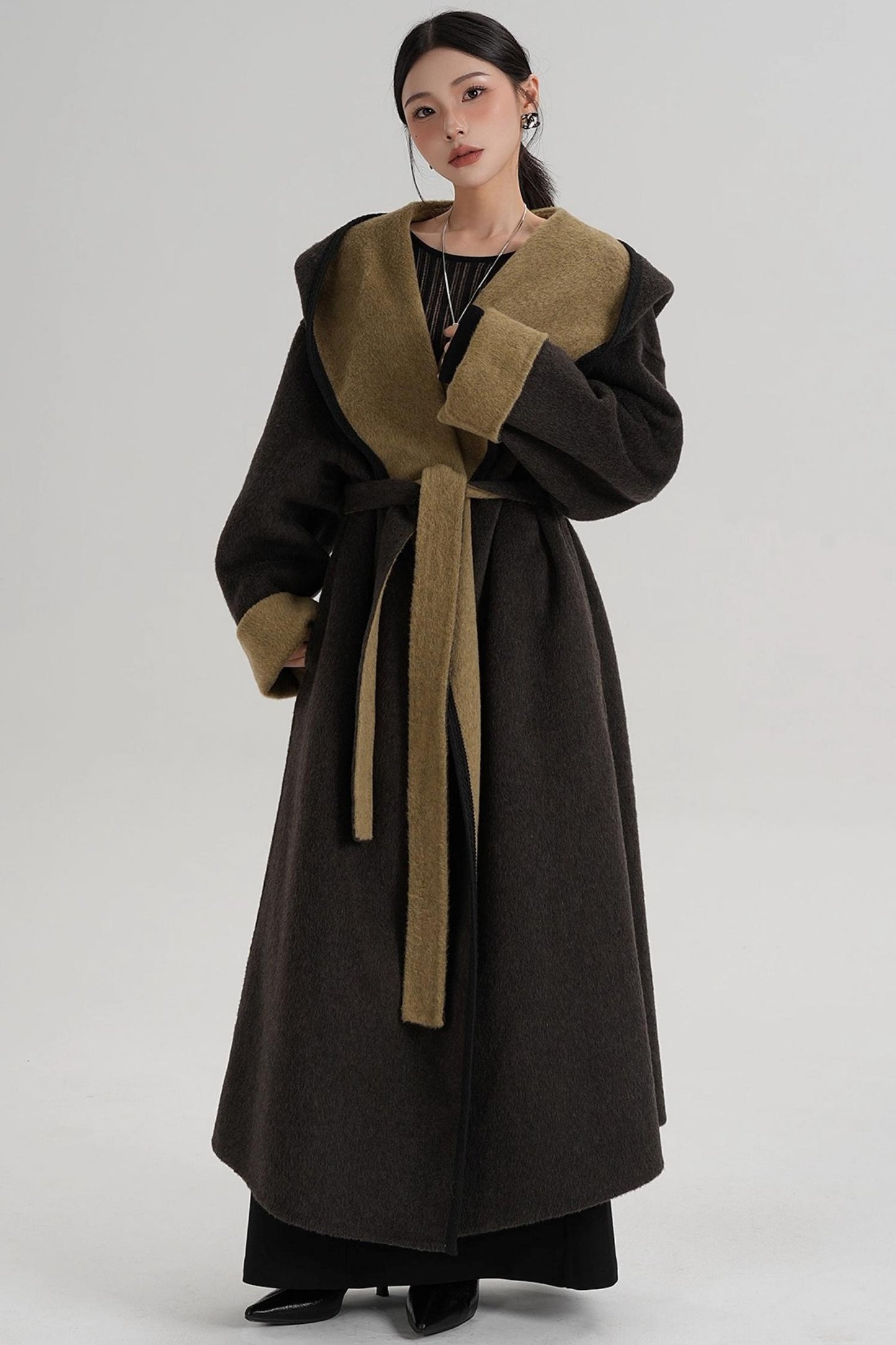 Temperament Hooded Wool Reversible Coat