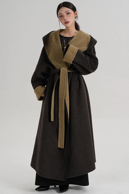 Temperament Hooded Wool Reversible Coat
