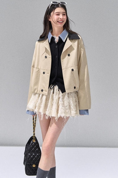 Fake Two Polo Lapel Sweater Skirt Set-Up