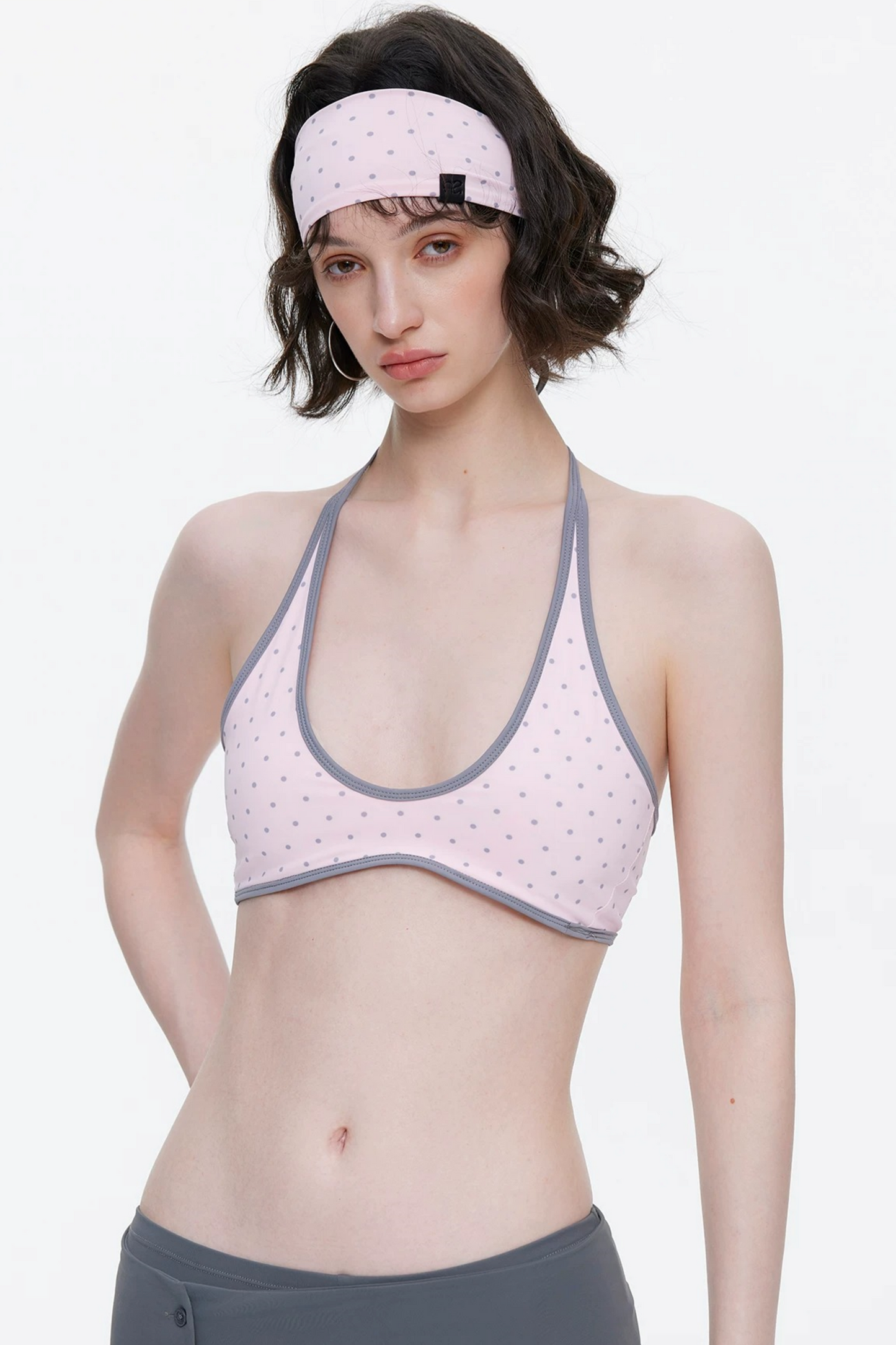 Lace-Up Striped Halter Bikini