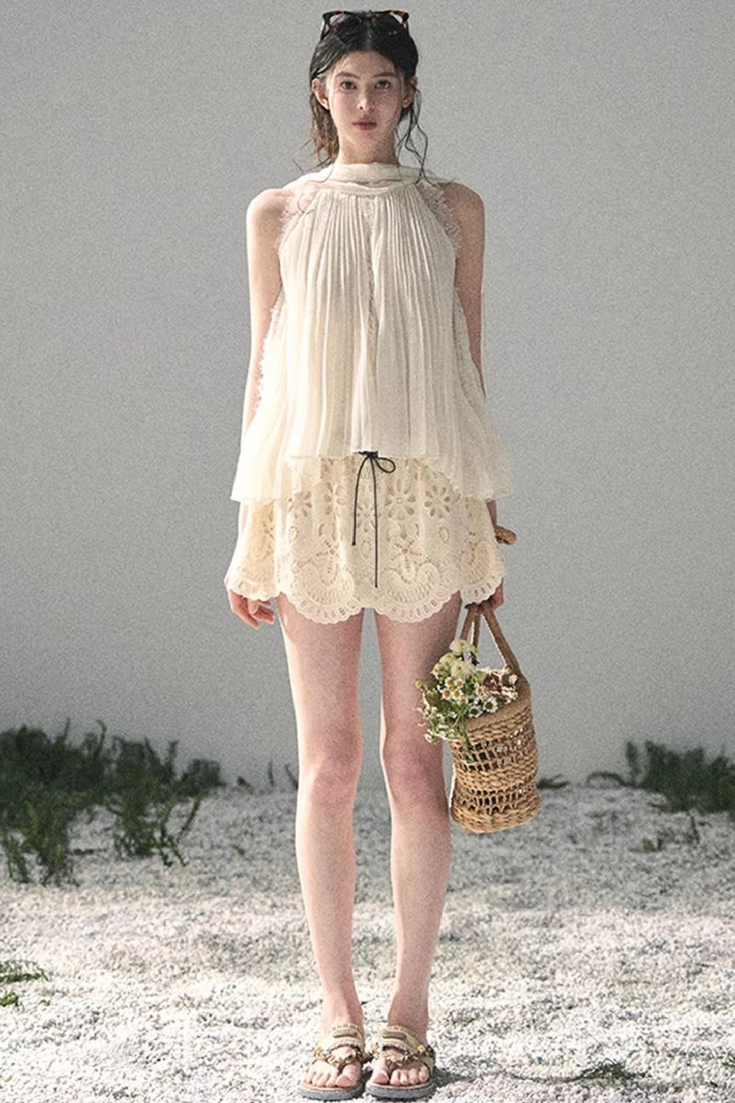 Summer Sheer Pleated Chiffon Shirt