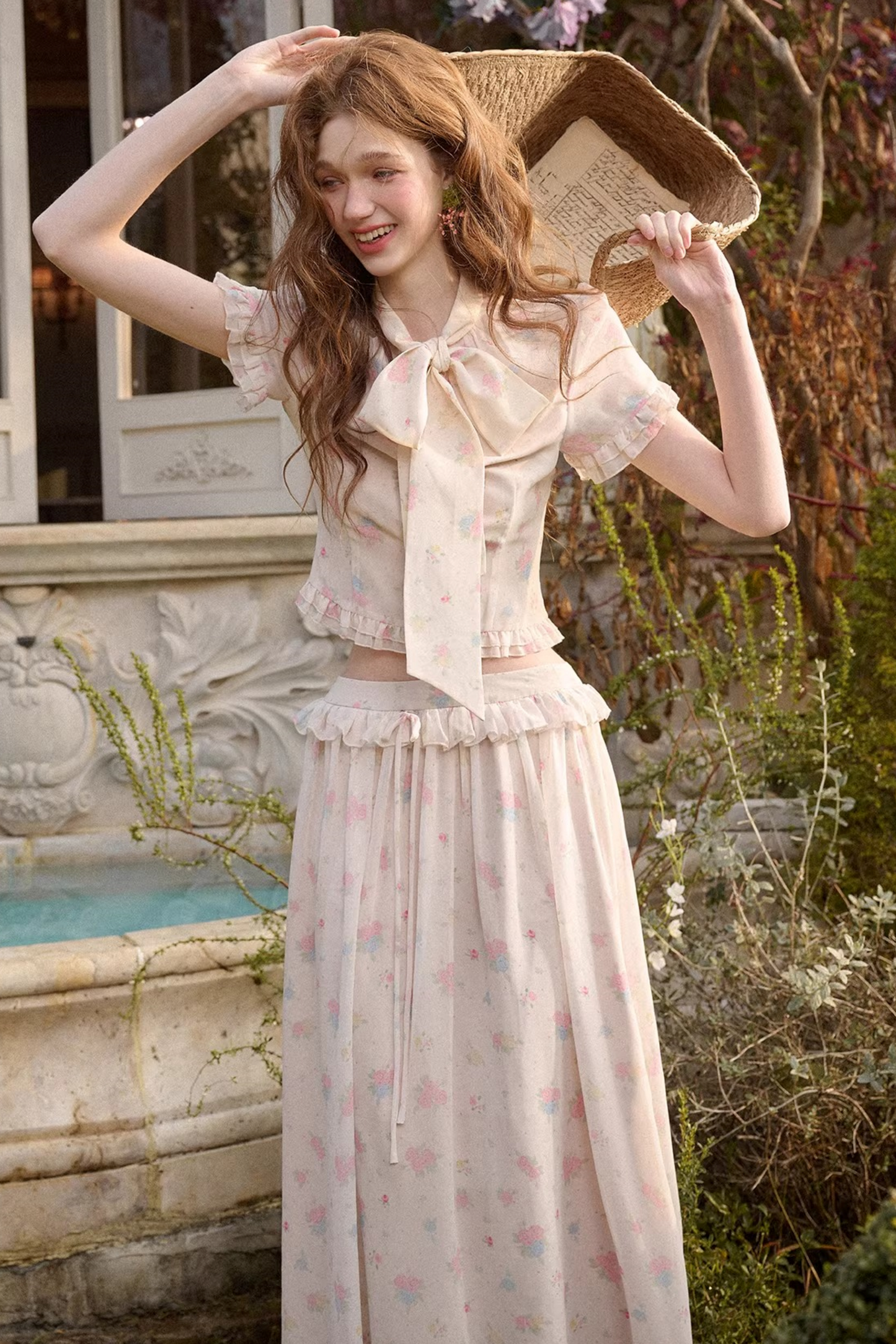 Mediterranean Print Chiffon Skirt Set-Up