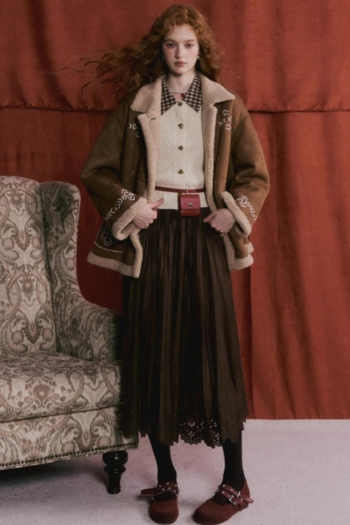 Pleated Suede Lace Skirt