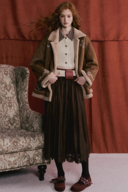 Pleated Suede Lace Skirt