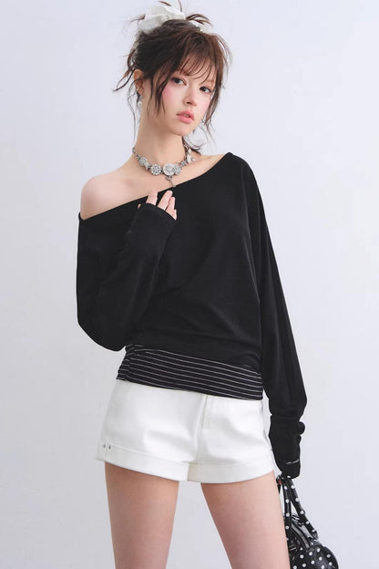 Asymmetrical Striped Tie Top