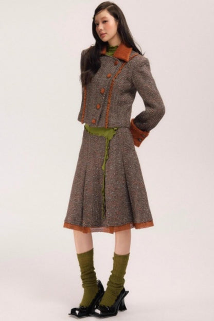 Vintage Wool Herringbone Coat Skirt Set-Up