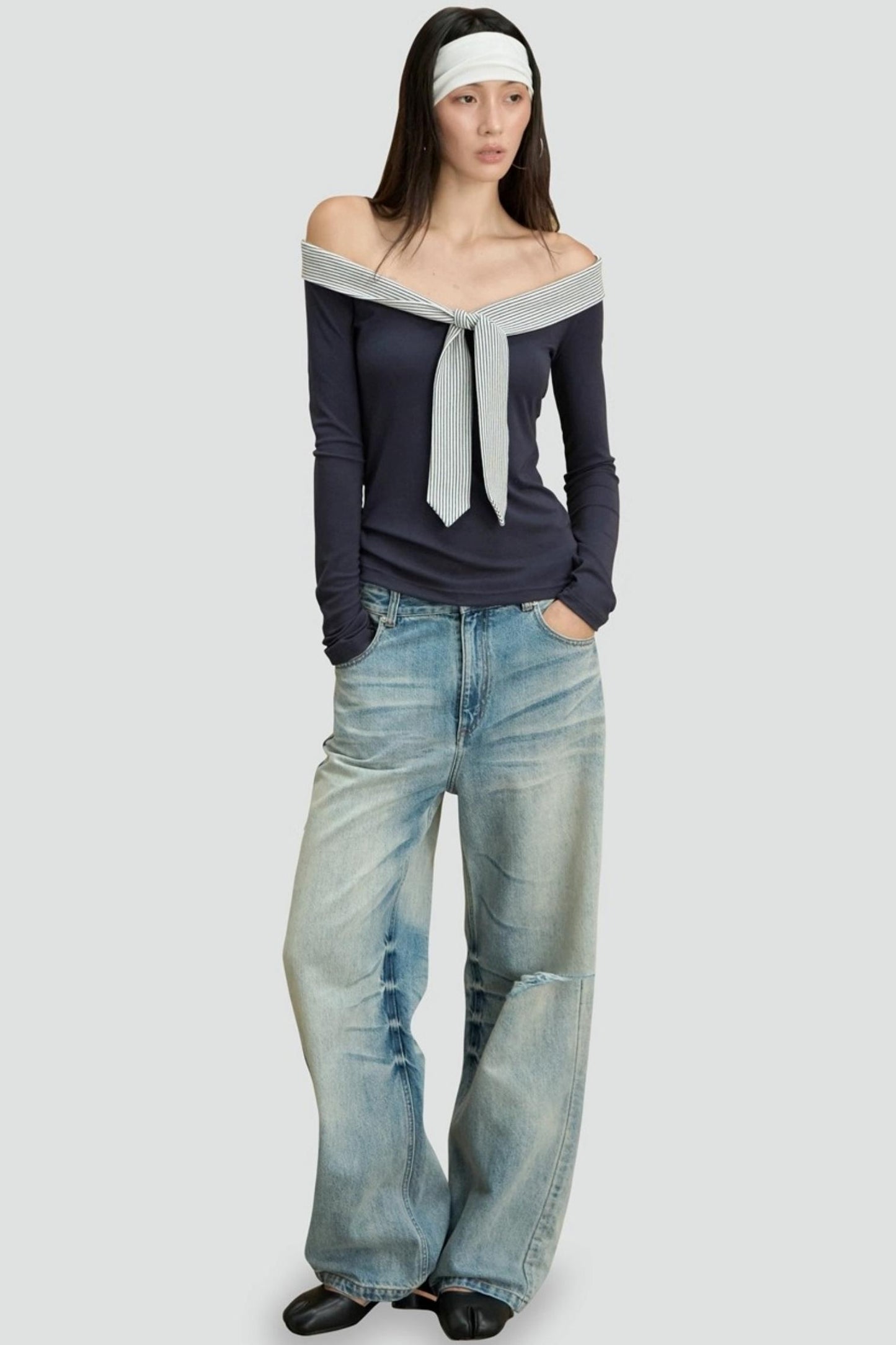 One-shoulder Striped Top