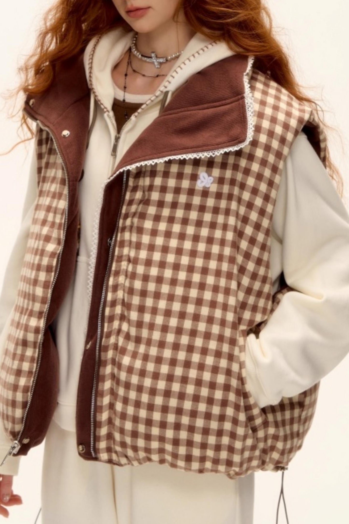 Reversible Plaid Lace Vest