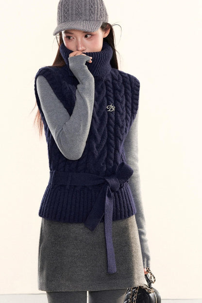 Ribbed Waist-Cinching Knit Sweater