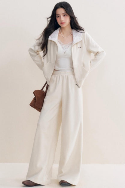 Rose Print Patchwork Hooded Jacket Set-Up