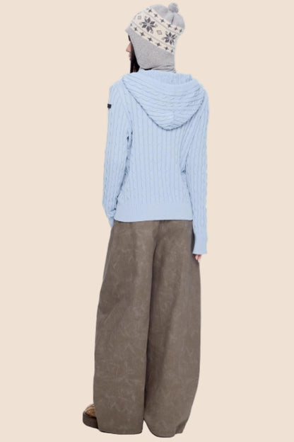 Furball Twisted Knit Hooded Cardigan