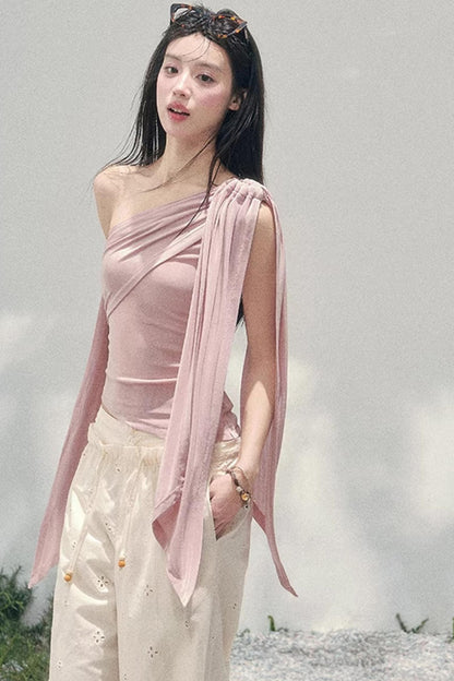 Sunset Coral Asymmetrical Top