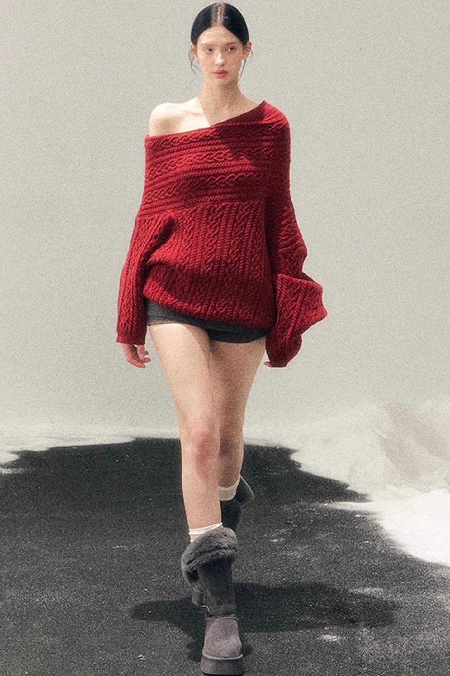 American Off-Shoulder Cable Sweater