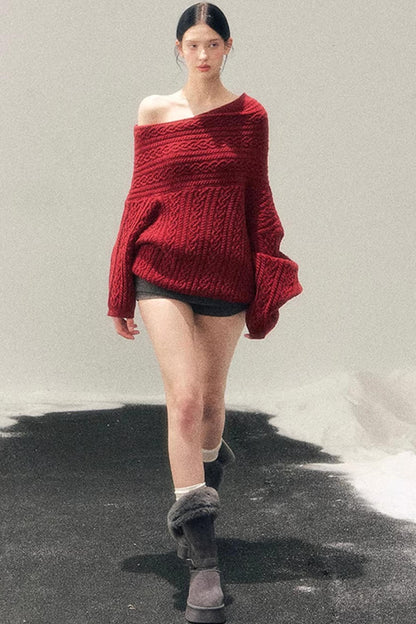 American Off-Shoulder Cable Sweater