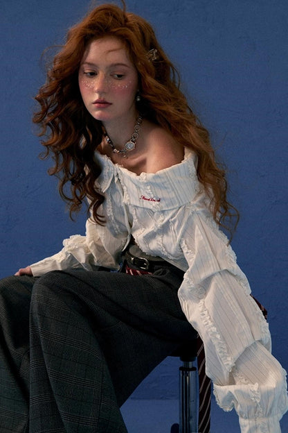 Big-V Striped White Long Sleeve Top