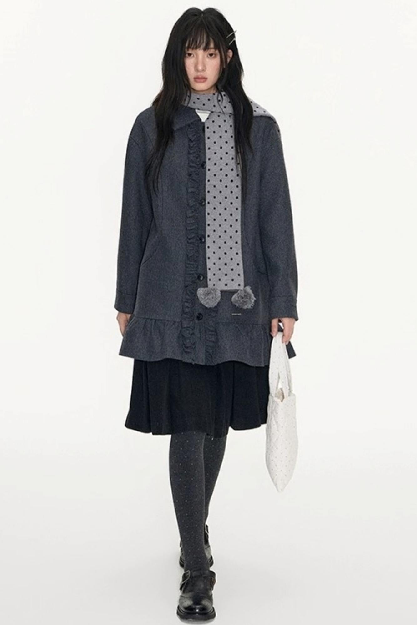 Polka Dot Wool Knit Scarf