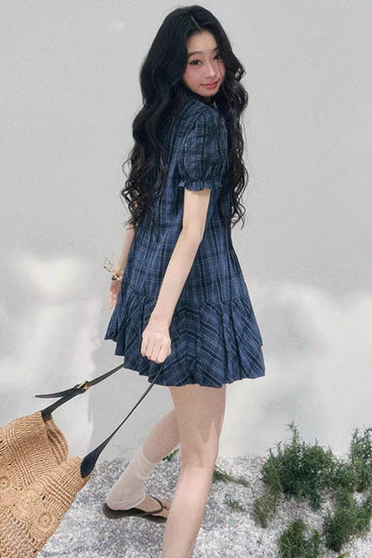 Plaid Puff Sleeve Dress